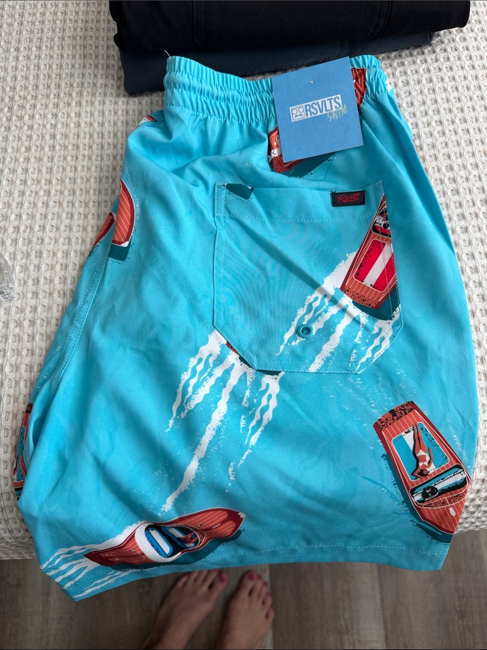 RSVLTS Aqua Swim Shorts with Red Boat Print